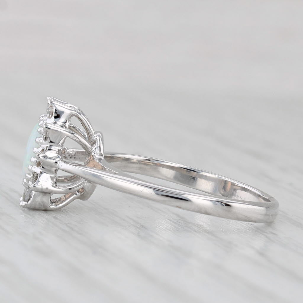 Light Gray Opal Cabochon 0.20ctw Diamond Halo Ring 14k White Gold Size 6.5