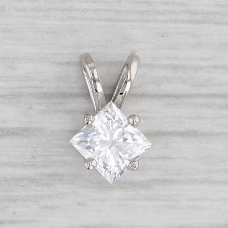 Gray New 0.52ct Princess Diamond Solitaire Pendant 14k White Gold IGI