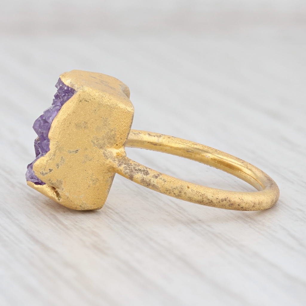 New Nina Nguyen Amethyst Druzy Ring Sterling Silver 22k Gold Vermeil Size 7