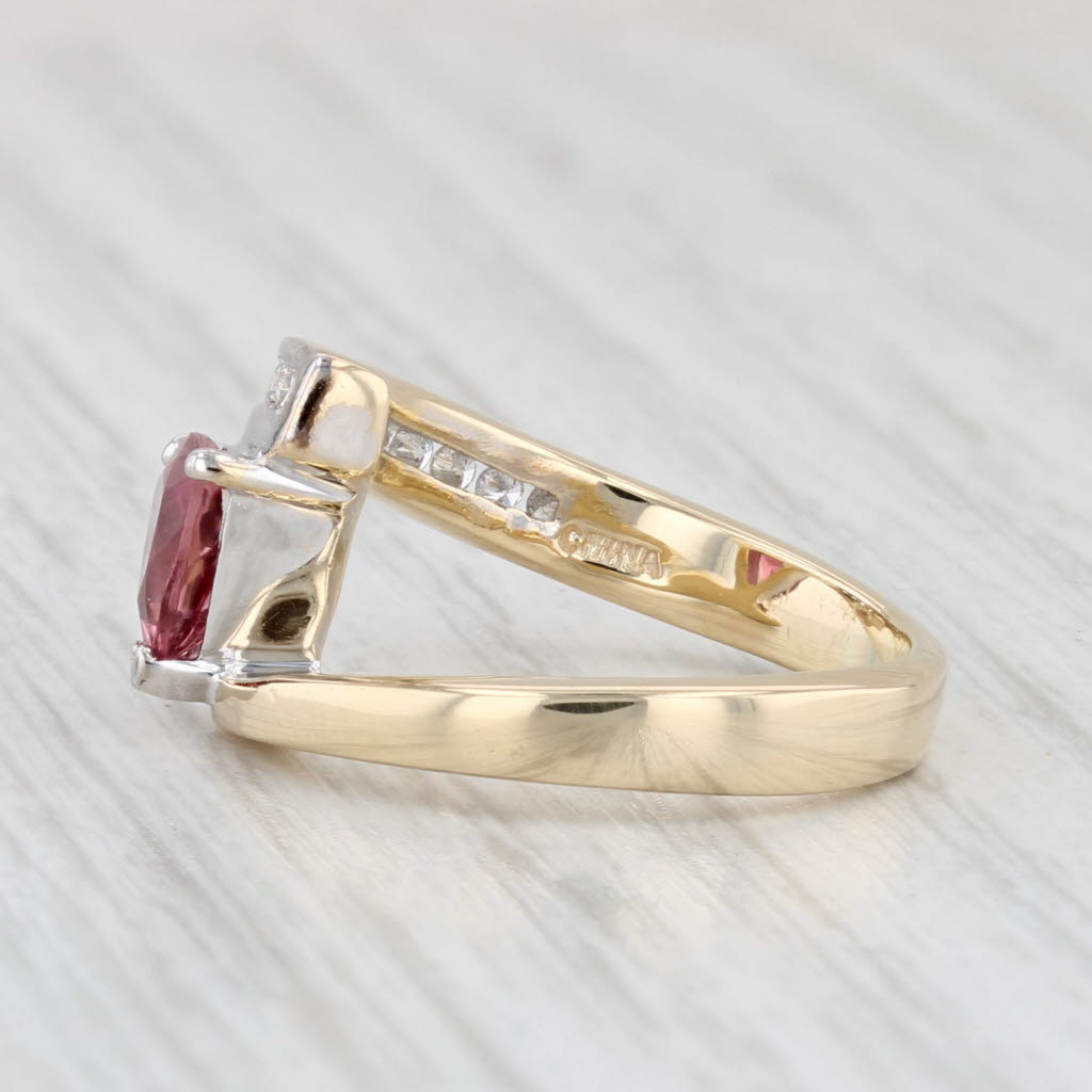 Light Gray 0.75ctw Trillion Pink Tourmaline Diamond Bypass Ring 14k Yellow White Gold Sz 4