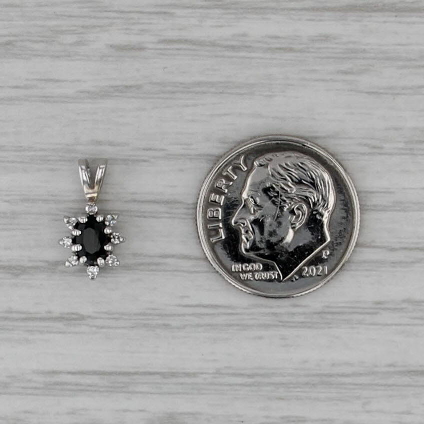 Small 0.36ctw Blue Sapphire Diamond Halo Pendant 10k White Gold