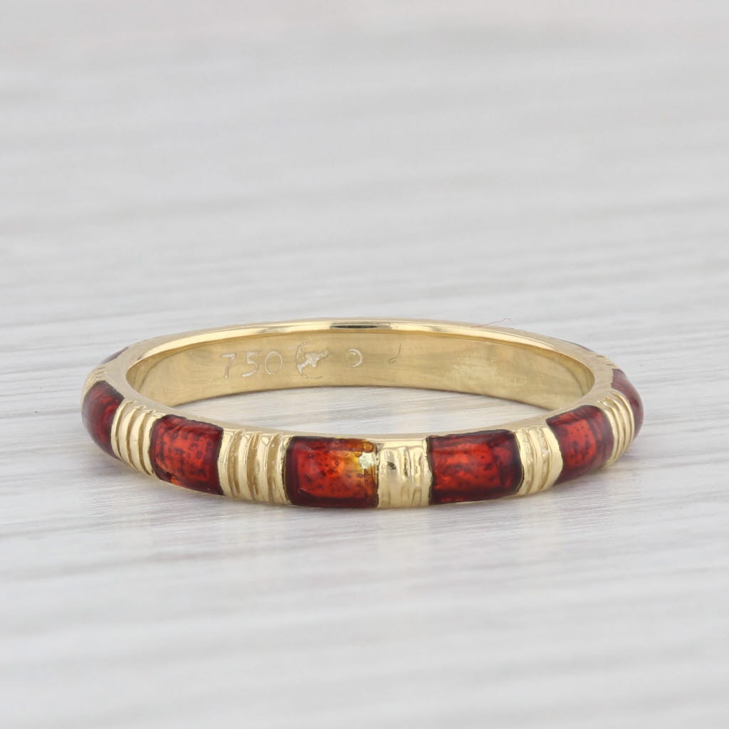 Light Gray Red Enamel Stackable Ring 18k Yellow Gold Size 8 Band