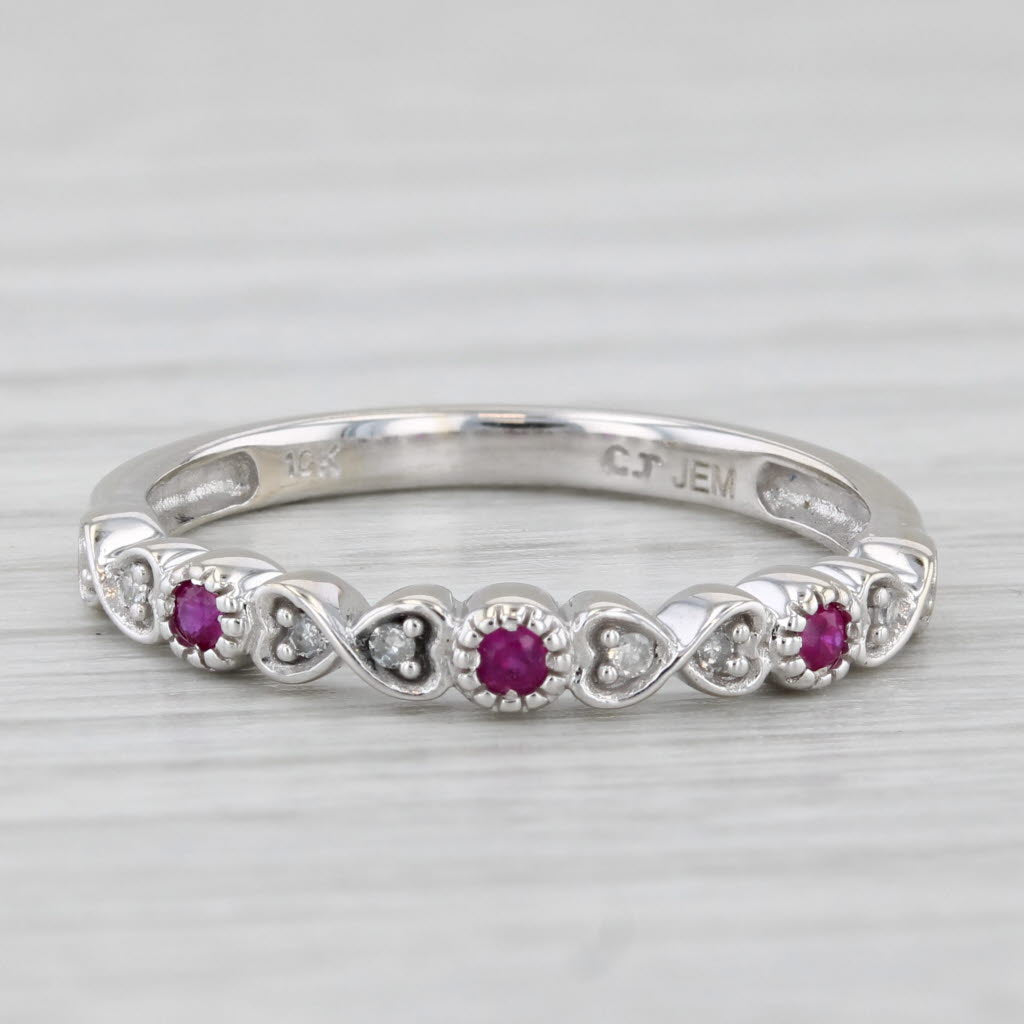 Light Gray 0.10ctw Ruby Diamond Stackable Hearts Ring 10k White Gold Size 7.25 Wedding Band