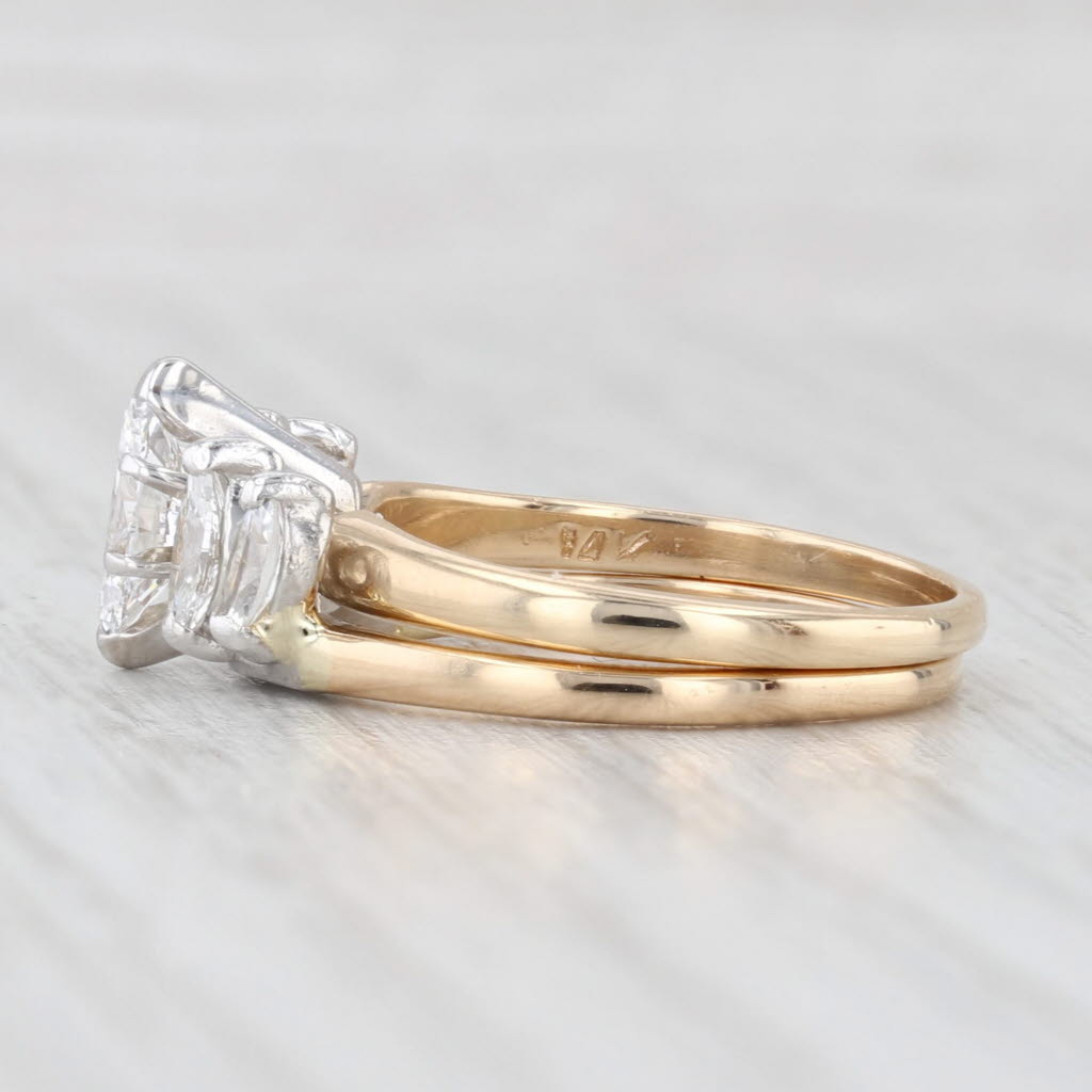 Light Gray 0.80ctw Marquise Diamond Engagement Ring Wedding Band Bridal Set 14k Gold