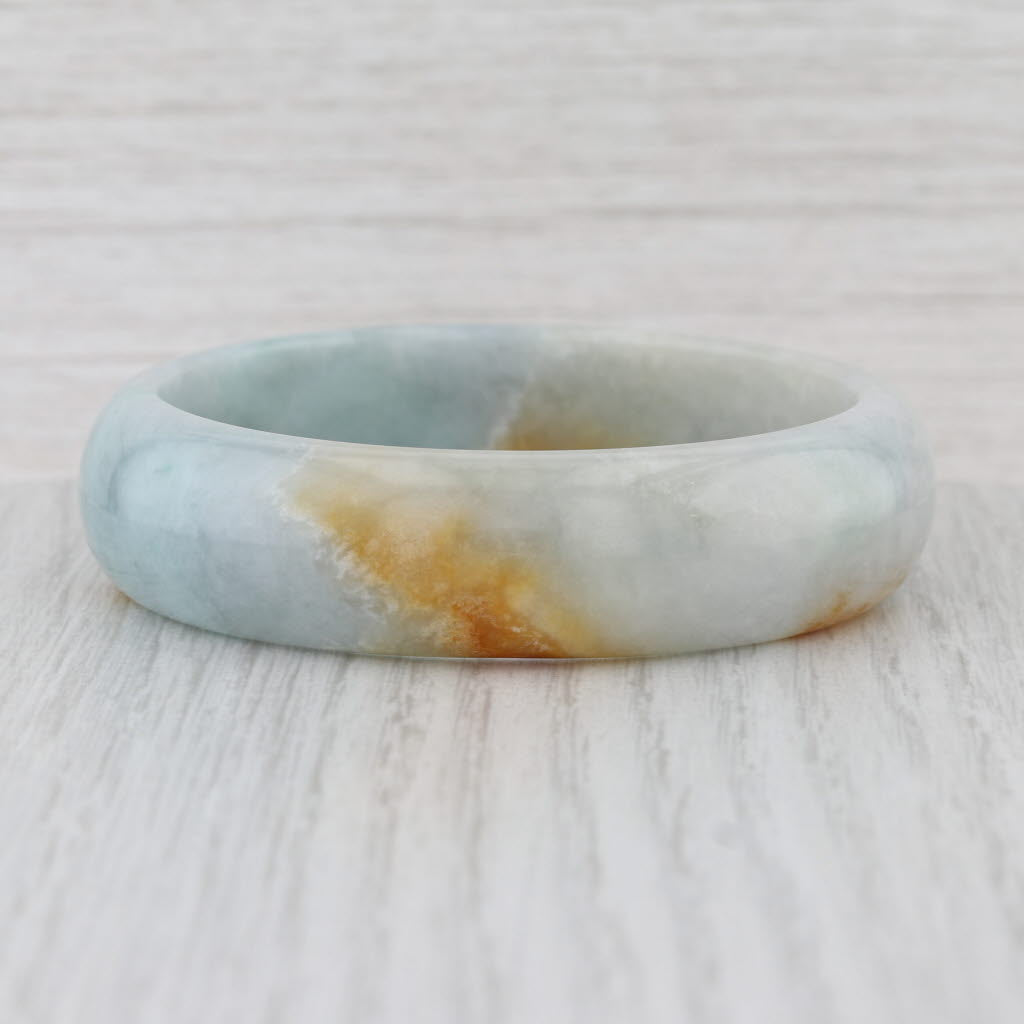 Brown Green Jadeite Jade Bangle Bracelet 7” 16.3mm Stackable Statement