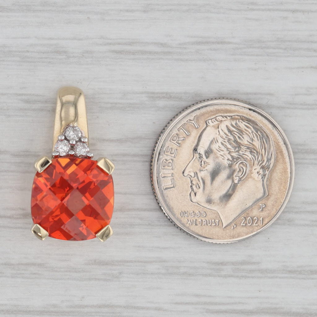 Gray 6.09ctw Lab Created Red Orange Sapphire Diamond Pendant 10k Yellow Gold