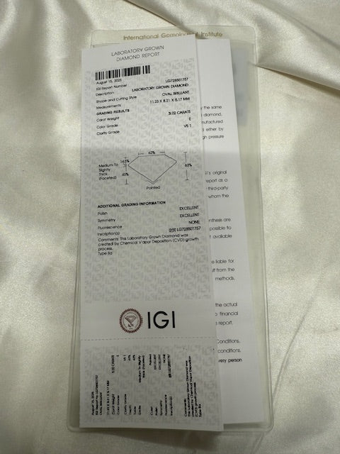 New IGI 3.41ctw Oval Lab Grown Diamond Engagement Ring 14k Yellow Gold Size 6.5