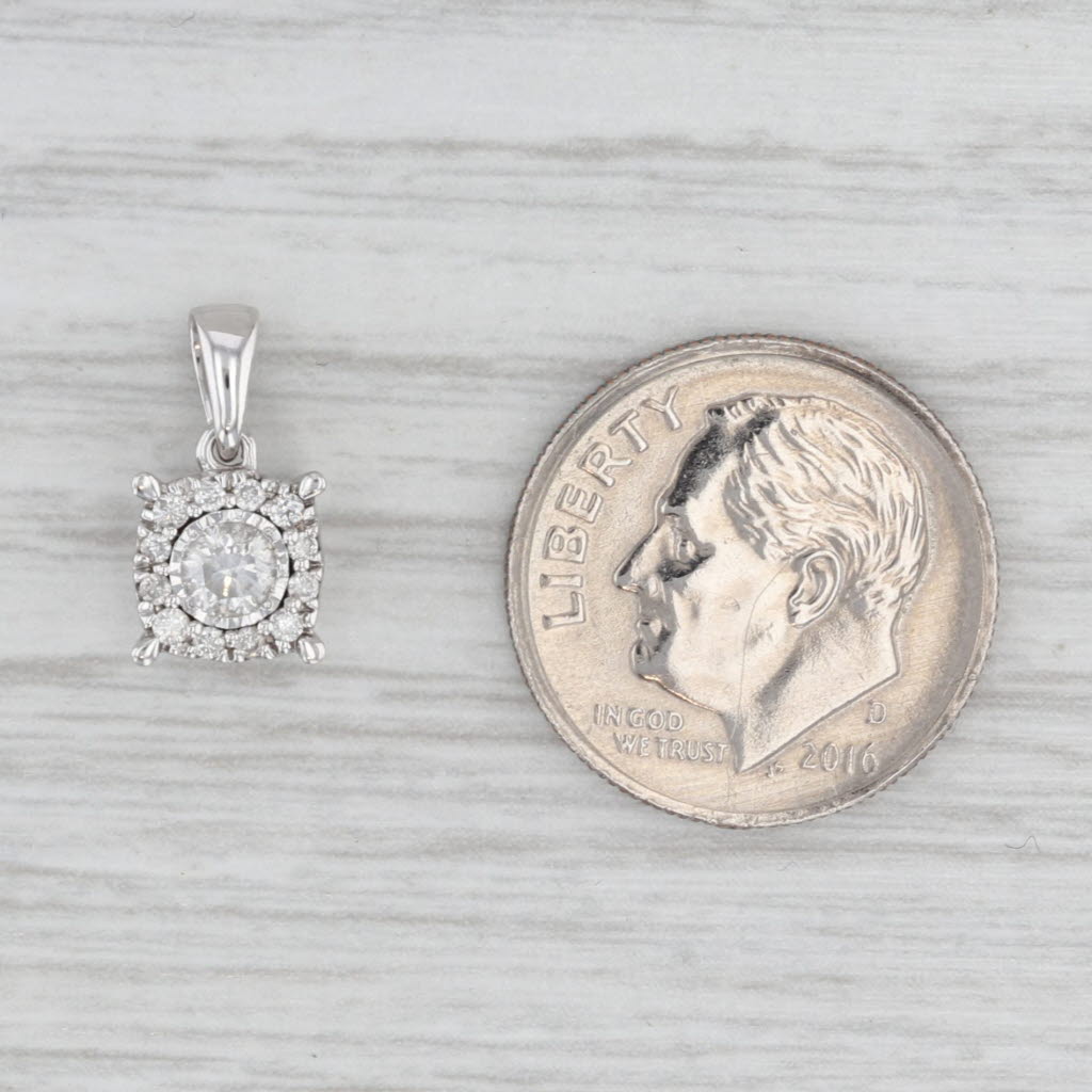 0.24ctw Diamond Halo Pendant 10k White Gold Small Drop
