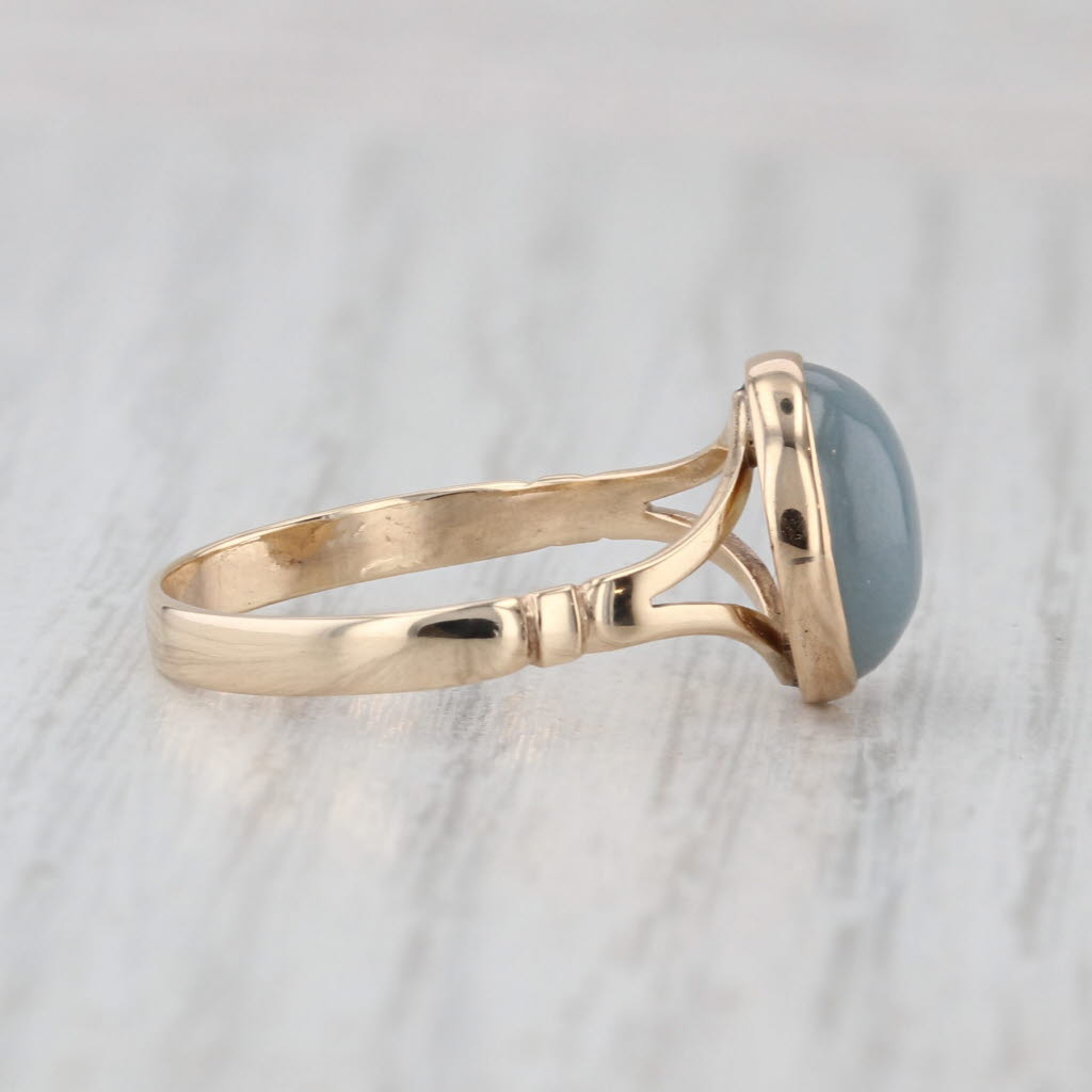 Gray Green Oval Cabochon Solitaire Ring 14k Yellow Gold Size 8
