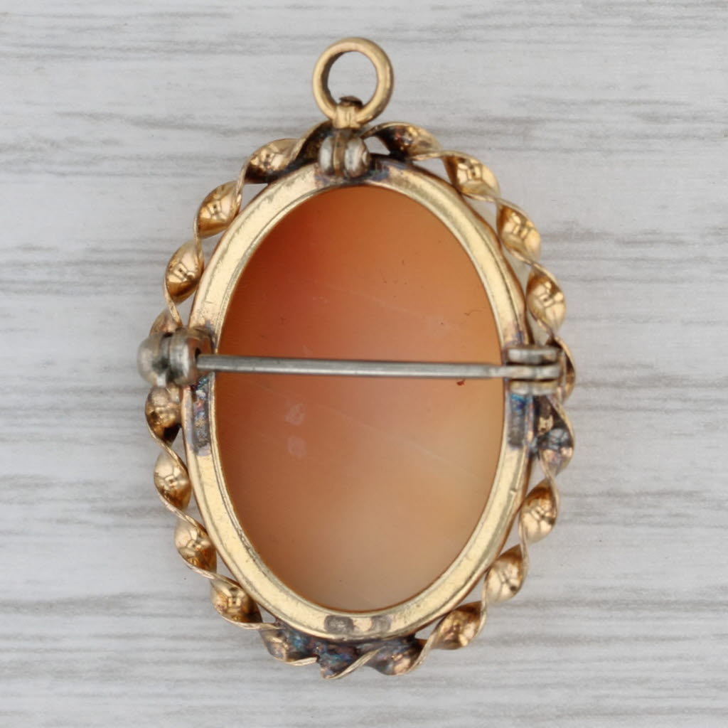 Gray Vintage Carved Shell Cameo Brooch Pendant Gold Filled Pin
