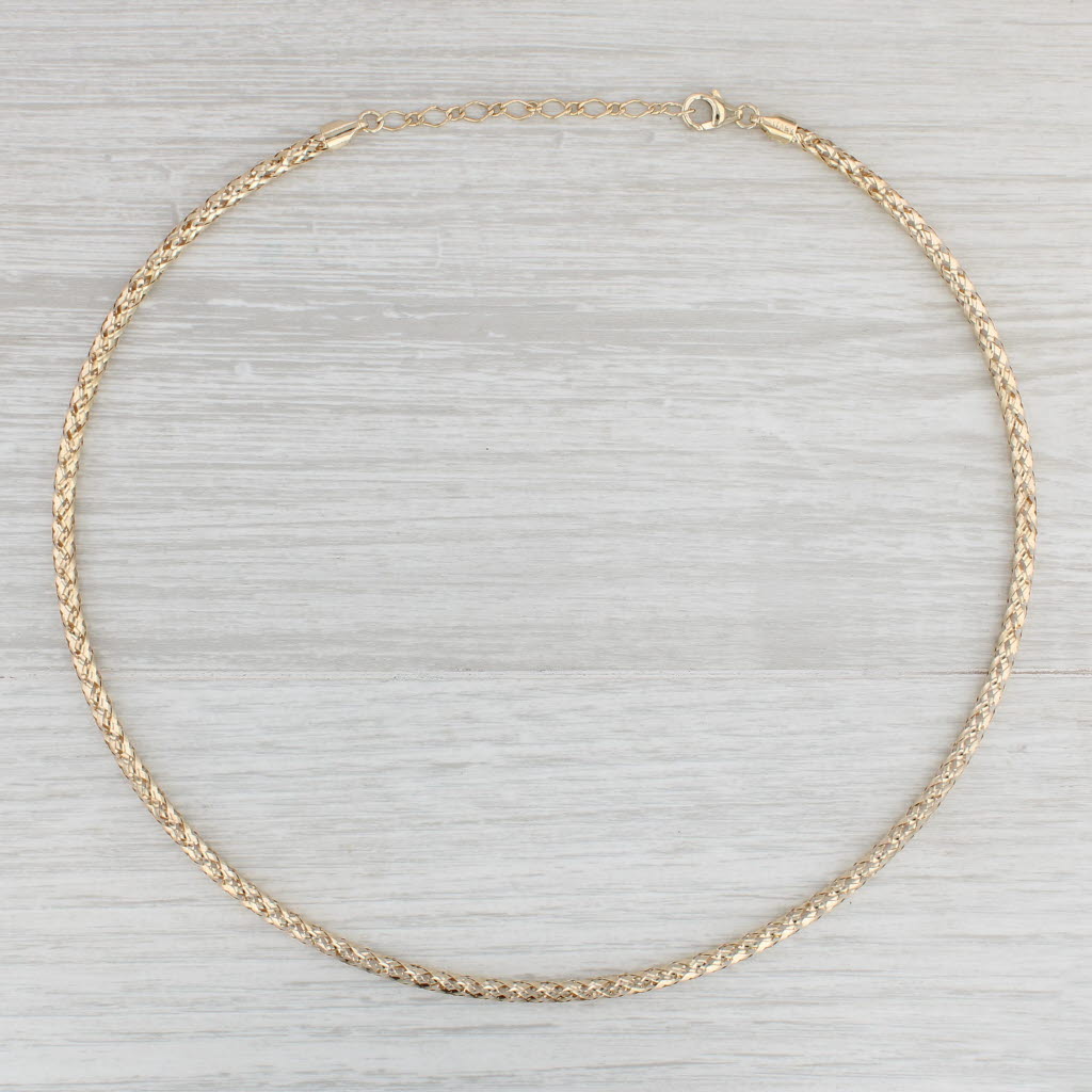 Light Gray Woven Hollow Rope Chain Necklace 14k Yellow Gold 17-19" Adjustable Milor Italy
