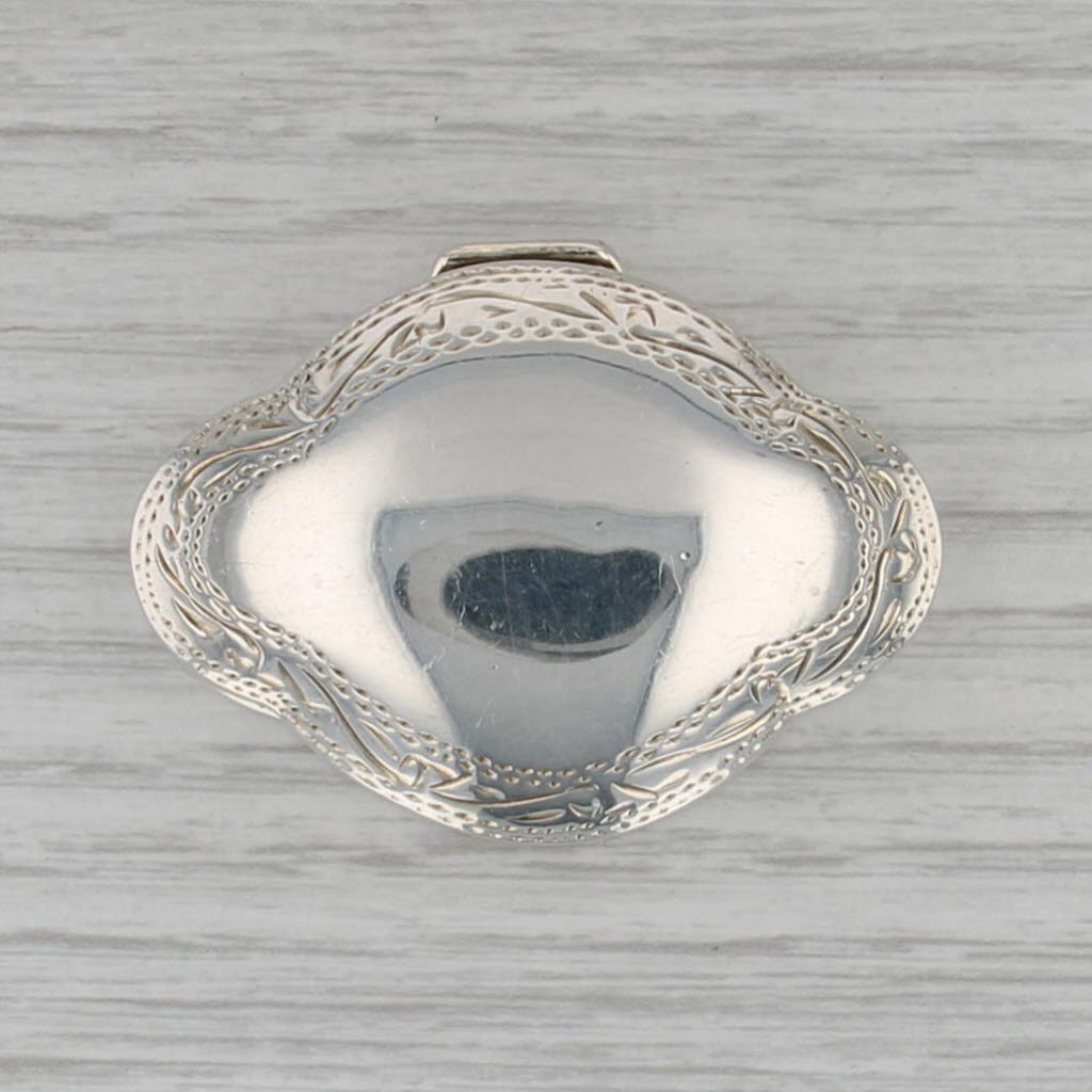 Sterling Silver Snuff / Pill Box Engravable Etched Border Vintage Opens