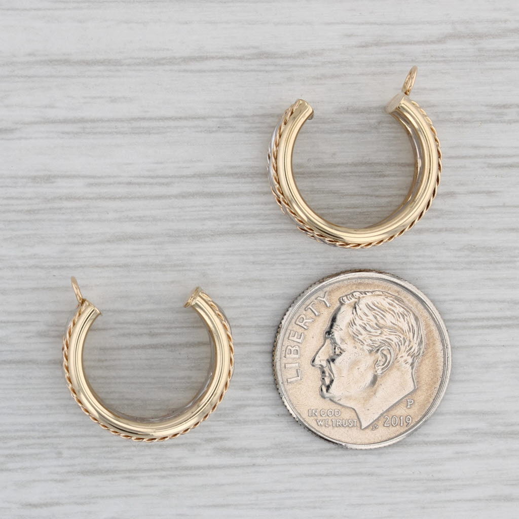 Gray Hoop Earring Enhancers 14k Yellow White Gold 2-Toned Jackets for Studs