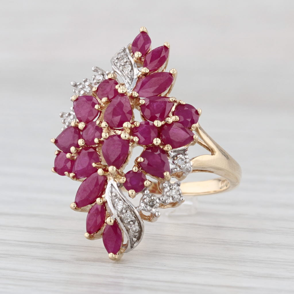 2.84ctw Ruby Diamond Flower Cluster Ring 10k Yellow Gold Size 7.25 Cocktail