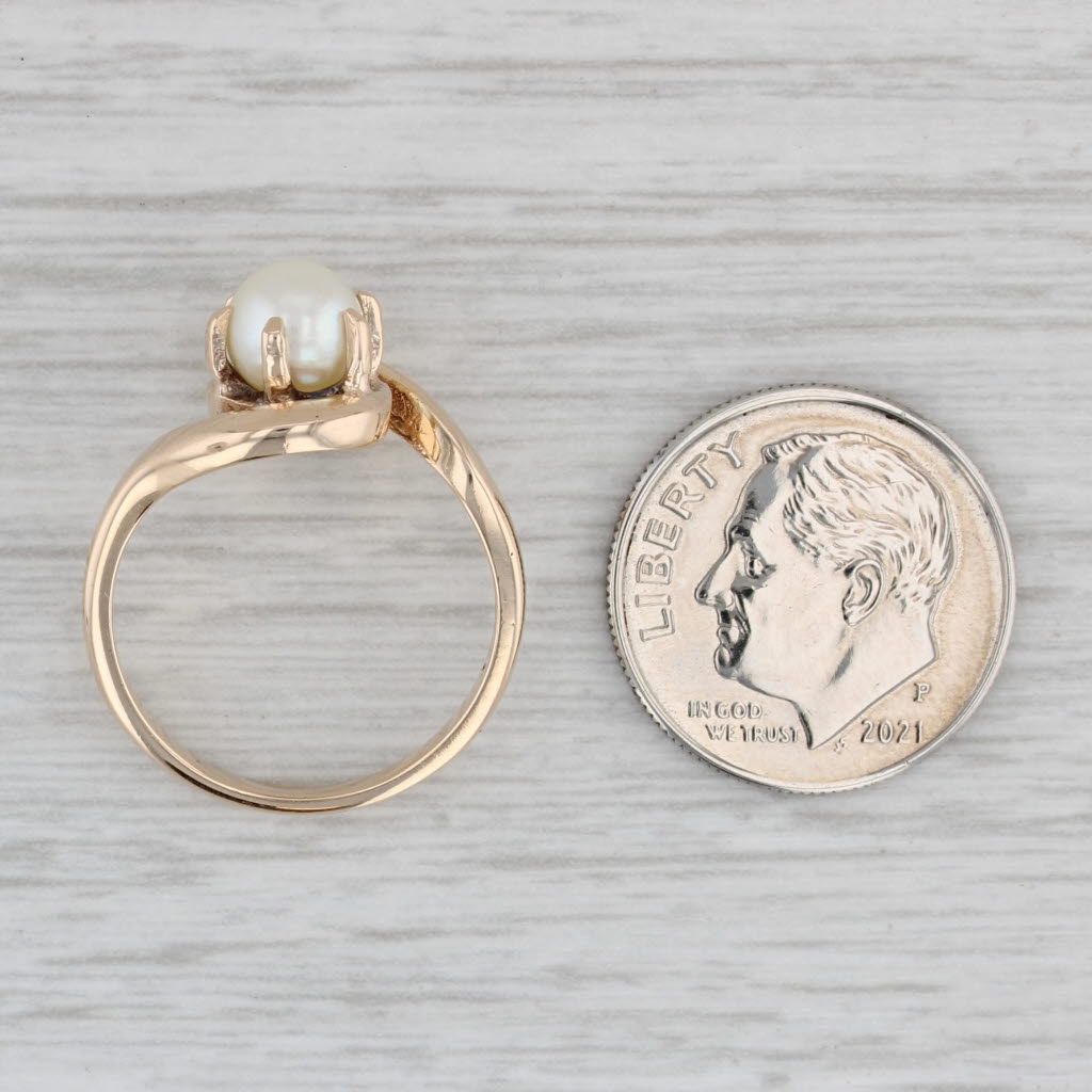 Gray Cultured Pearl Solitaire Ring 10k Yellow Gold Size 6 Bypass
