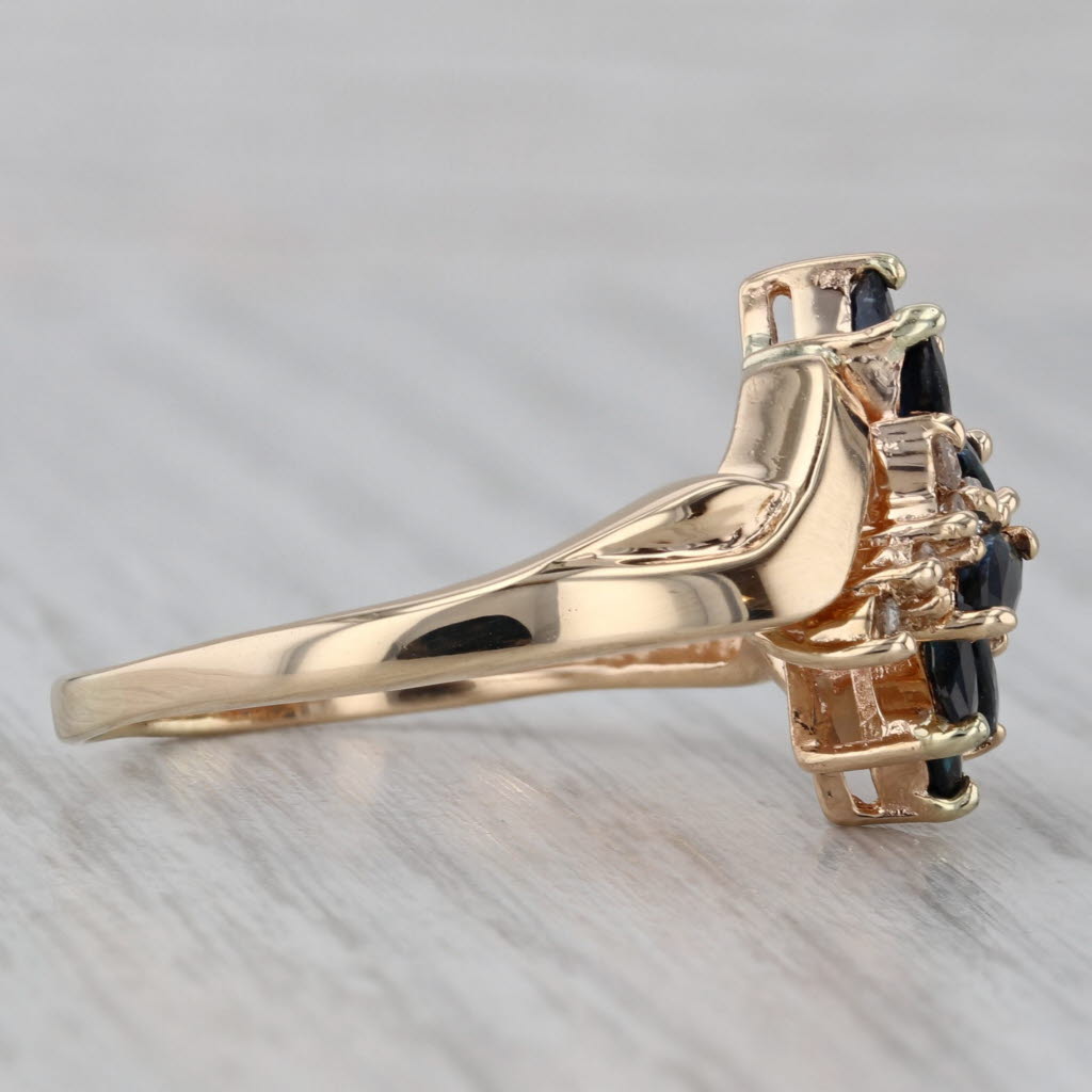 Gray 1.75ctw Blue Sapphire Cluster Diamond Bypass Ring 14k Yellow Gold Size 10