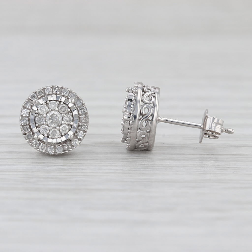 0.39ctw Diamond Cluster Halo Stud Earrings 10k White Gold 9.7mm