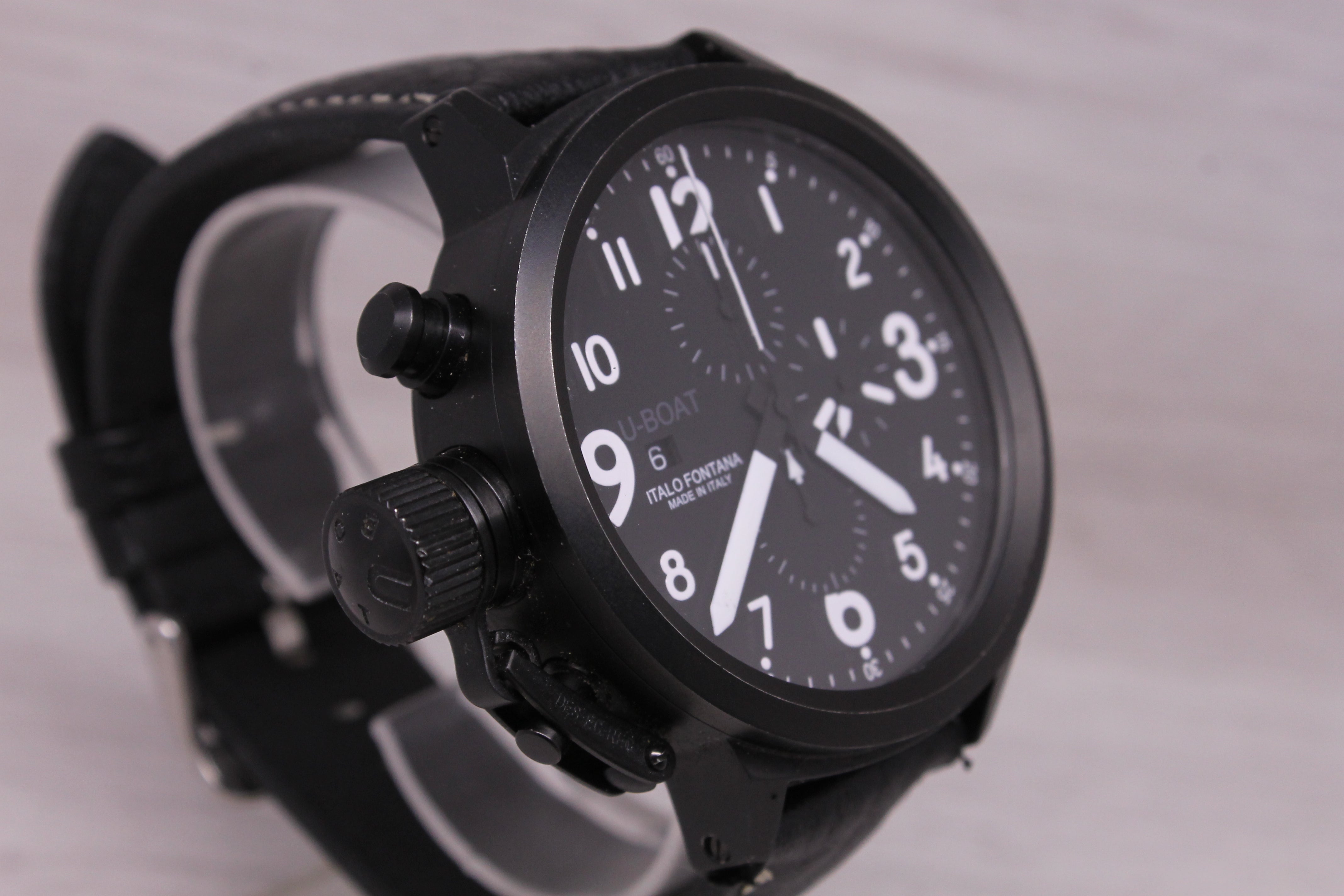 U-BOAT Flightdeck Mens 50mm Black PVD Chronograph Watch U-7750/50 w/ Box Strap