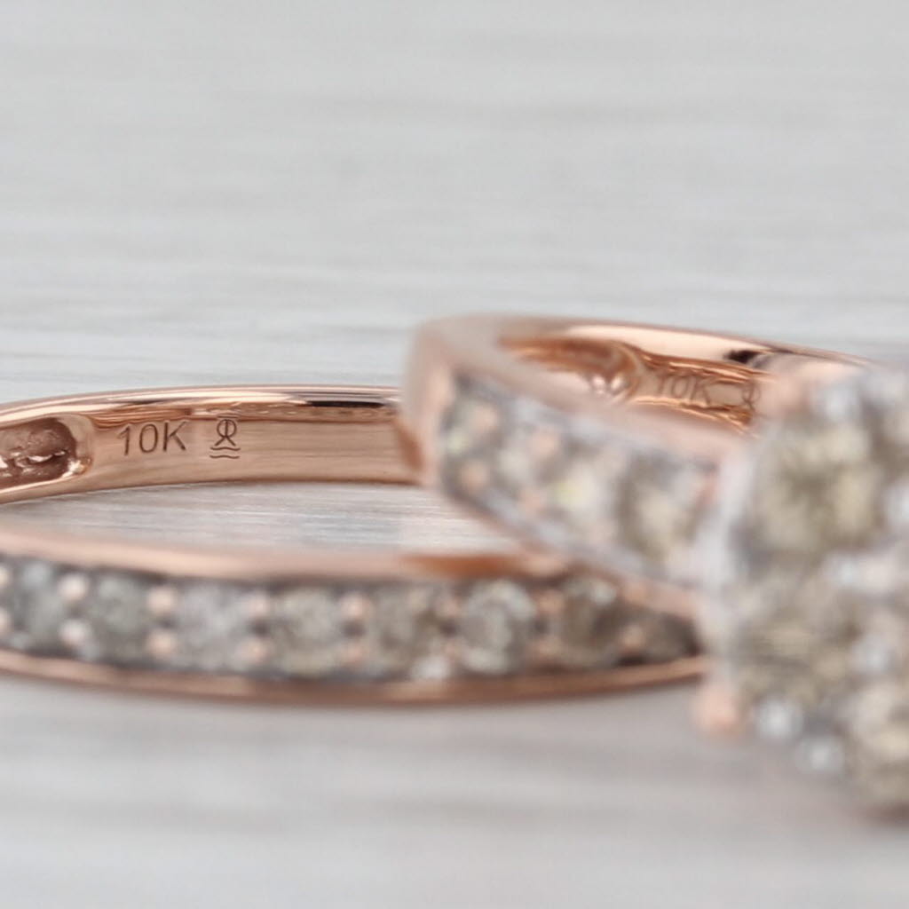 0.86ctw Champagne Diamond Engagement Ring Wedding Band Bridal Set 10k Rose Gold