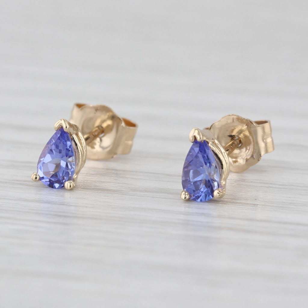0.50ctw Tanzanite Pear Solitaire Stud Earrings 14k Yellow Gold Studs