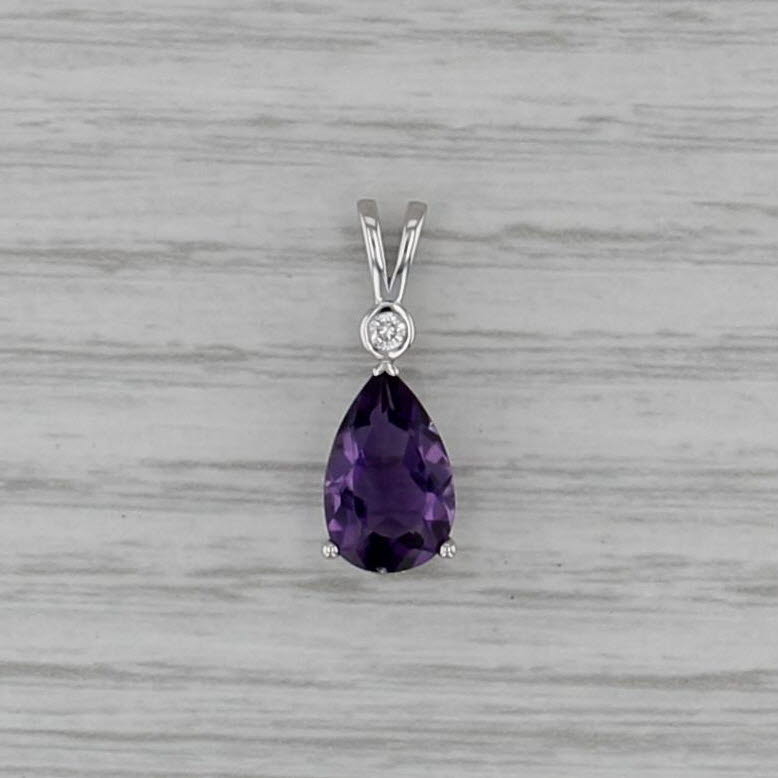 1.78ctw Pear Amethyst Diamond Teardrop Pendant 14k White Gold