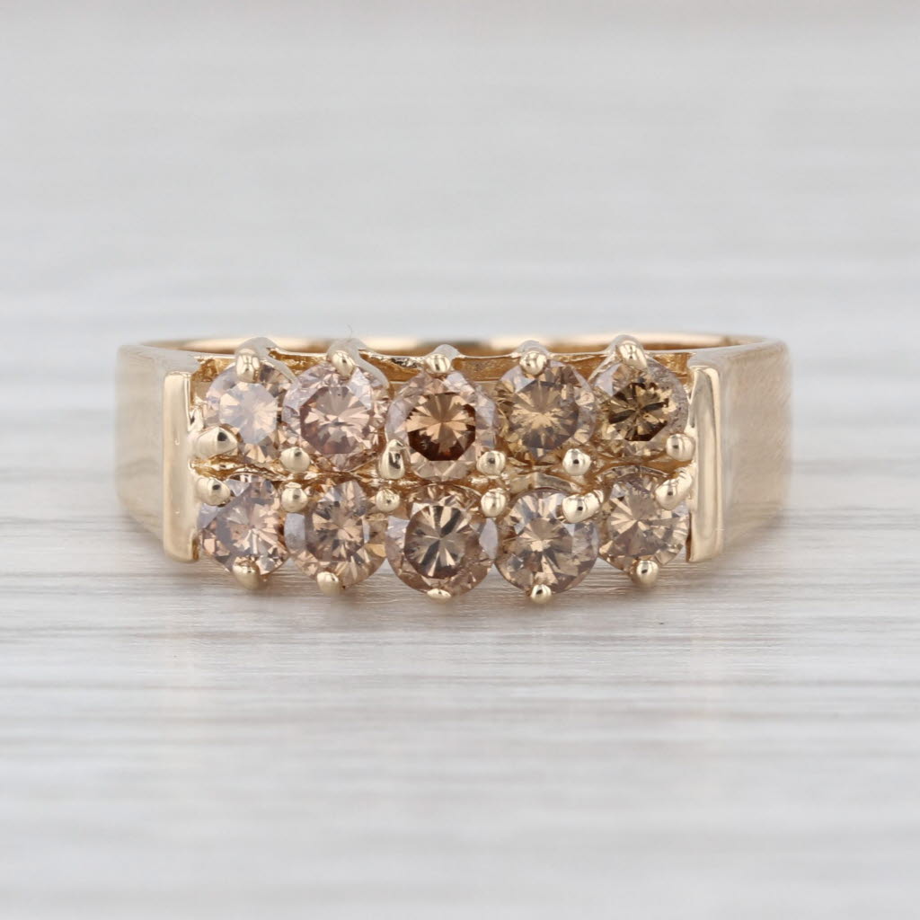0.78ctw Champagne Brown Pyramid Rooftop Ring 14k Yellow Gold Sz 6.75 Anniversary