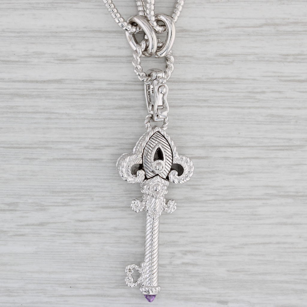 Gray Pink Cubic Zirconia Key Pendant Necklace Sterling Silver Judith Ripka 17.5"