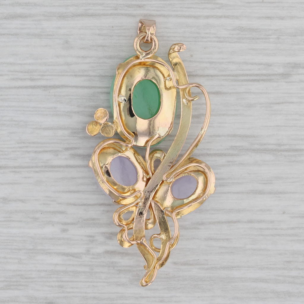 Gray Lavender Green Jadeite Jade Flower Pendant 14k Yellow Gold