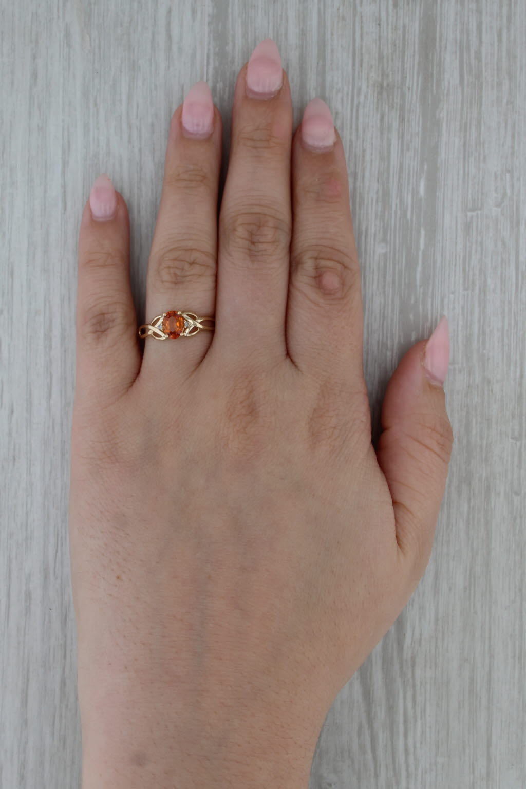 0.98ctw Orange Spessartine Garnet Diamond Ring 14k Yellow Gold Size 8.25