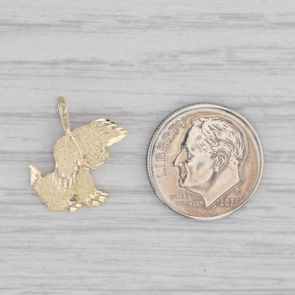 Gray Cute Little Puppy Dog Pendant 14k Yellow Gold Charm