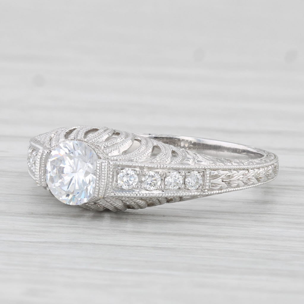 Light Gray New Beverley K Round Semi Mount Diamond Ring 18k White Gold Size 6.5 Filigree