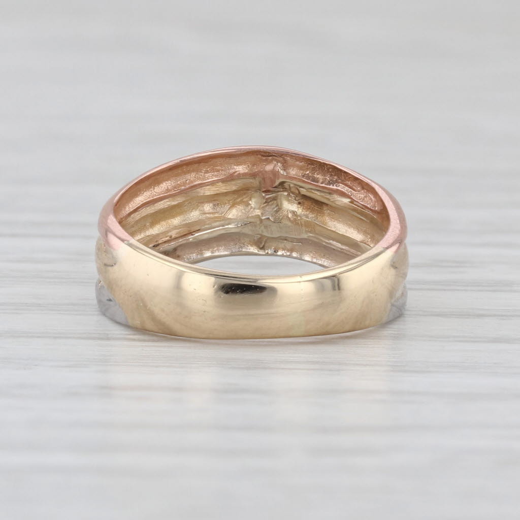 Tri-toned Contoured 3-Band Ring 14k Yellow White Rose Gold Size 3.5