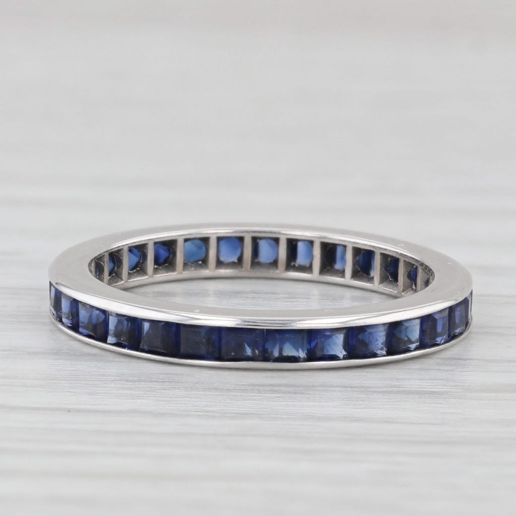 Light Gray Lab Created Blue Sapphire Eternity Band 14k White Gold Stackable Wedding Ring