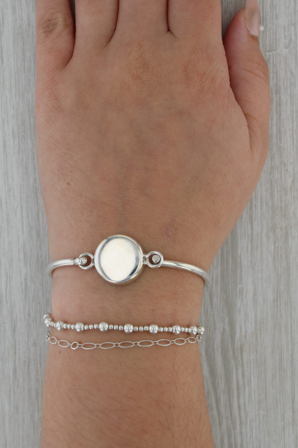 Engravable Bangle Bracelet Sterling Silver 6.25" Round ID