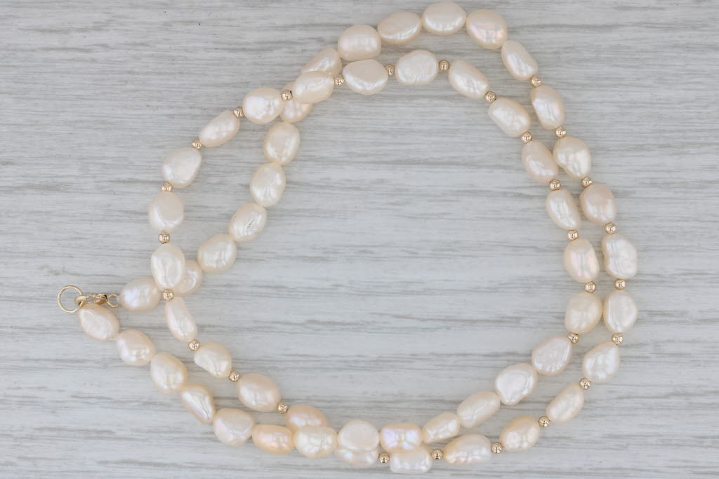 Gray Cultured Pearl Single Bead Strand Necklace 14k Gold 18" Semi Baroque Pearls