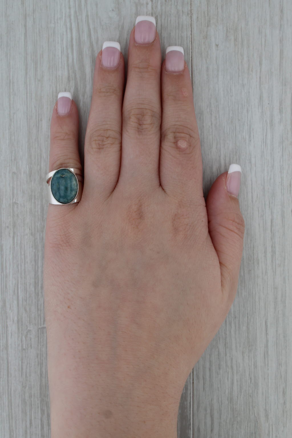 Larimar Oval Cabochon Solitaire Ring Sterling Silver Size 5.75 Statement