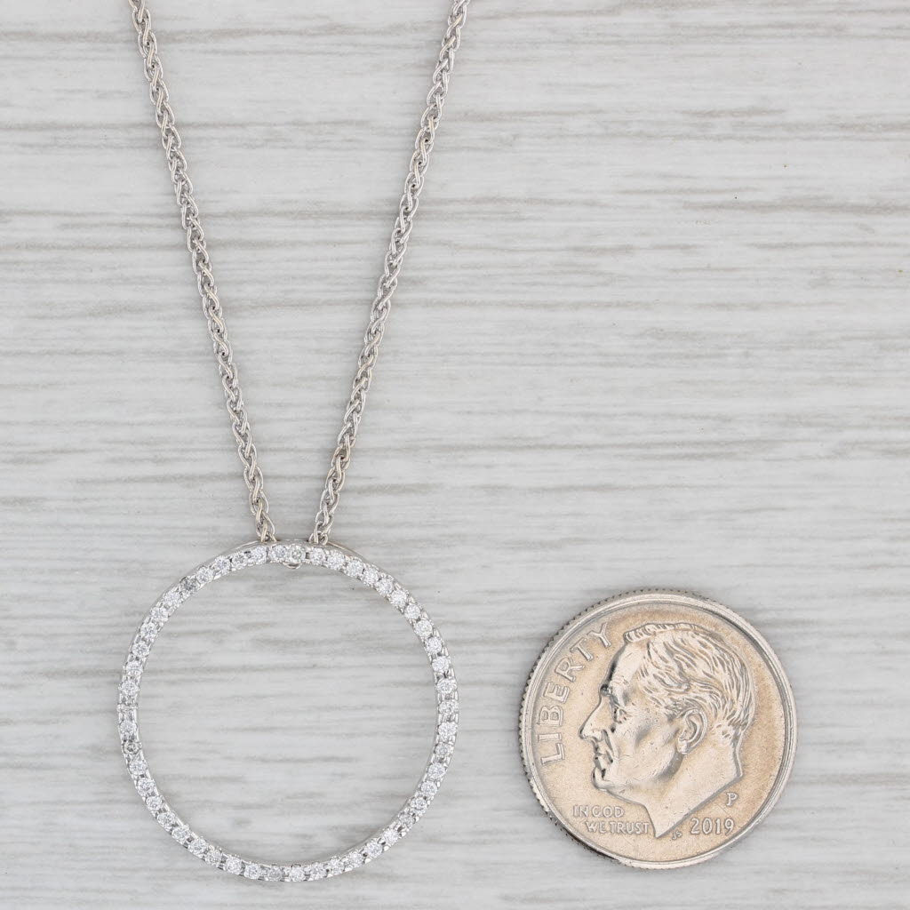 Light Gray 0.15ctw Diamond Eternity Circle Pendant Necklace 14k White Gold Wheat Chain