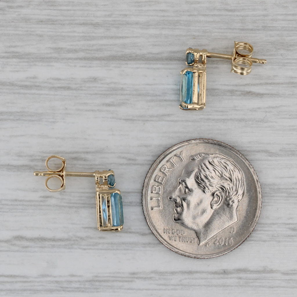 Gray 1.51ctw Blue Topaz Stud Earrings 14k Yellow Gold Small Drops