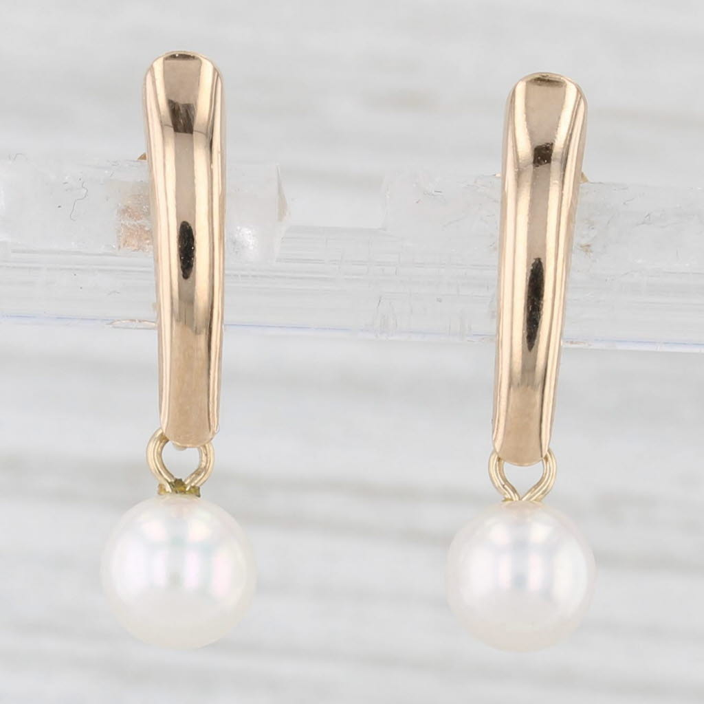 Light Gray Cultured Pearl Bead Dangle Earrings 14k Yellow Gold Pierced Drops