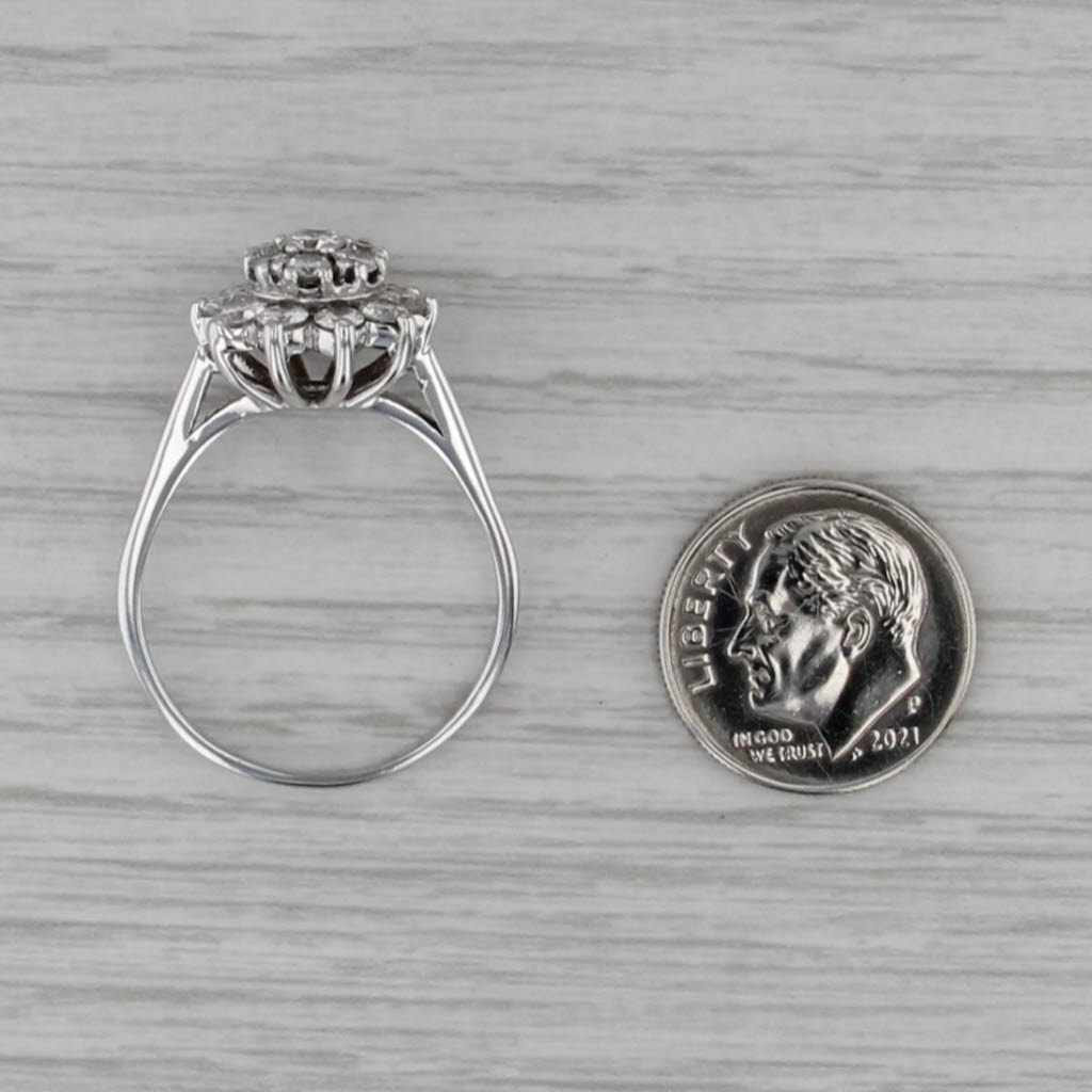 1.26ctw Diamond Flower Cluster Ring 14k White Gold Size 10.25