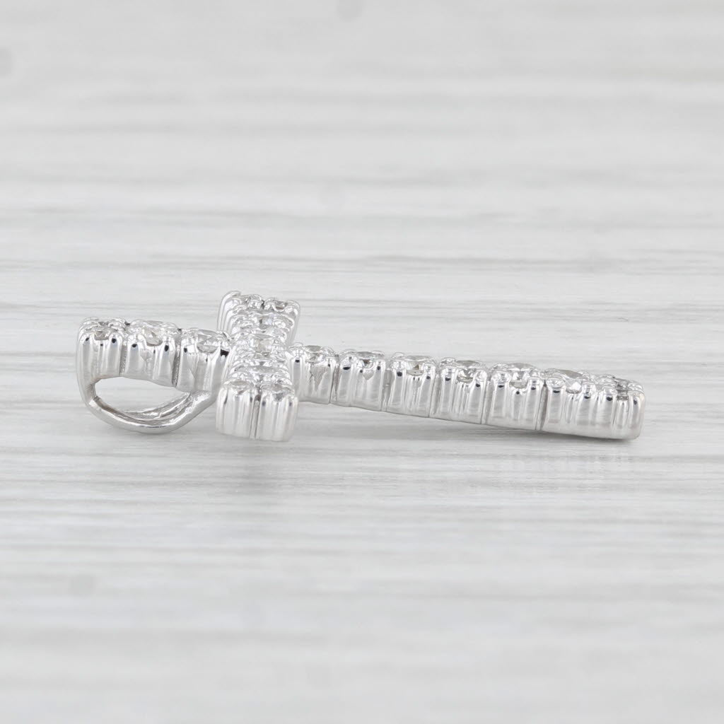 Light Gray 0.25ctw Diamond Cross Pendant 14k White Gold Religious Jewelry