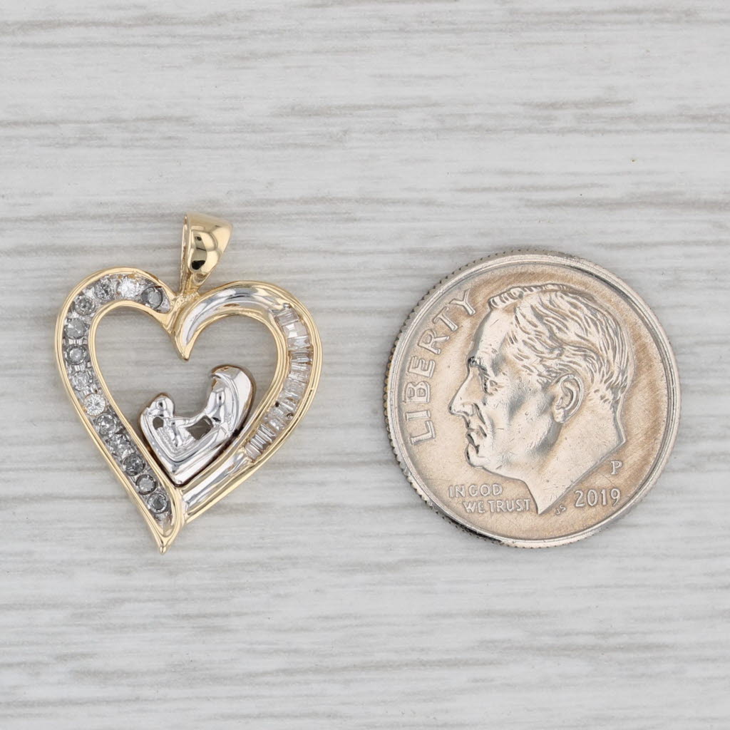 Gray 0.20ctw Diamond Mother & Child Heart Pendant 10k Yellow White Gold