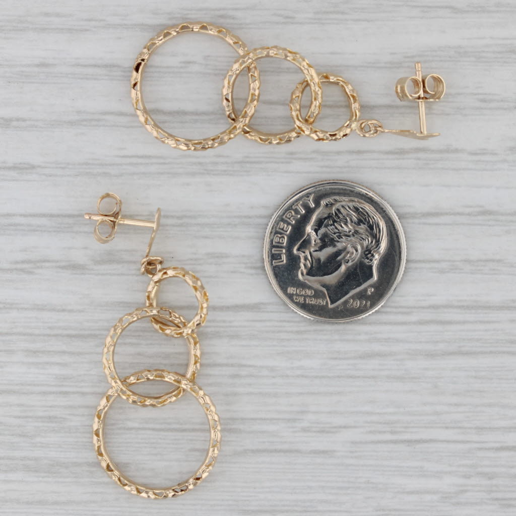 Gray 3 Linked Rings Dangle Earrings 14k Yellow Gold