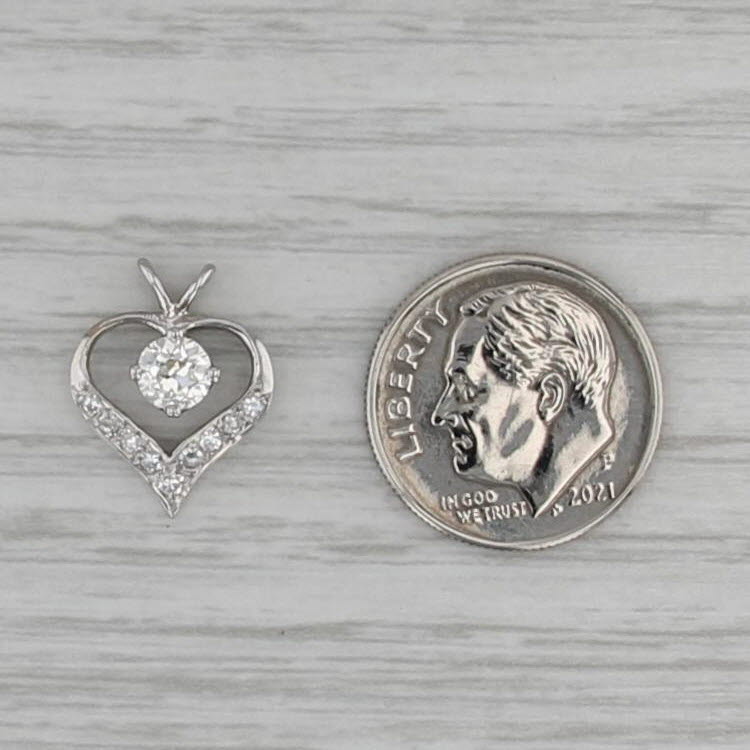 0.42ctw Round Diamond Open Heart Pendant 14k White Gold Small Drop
