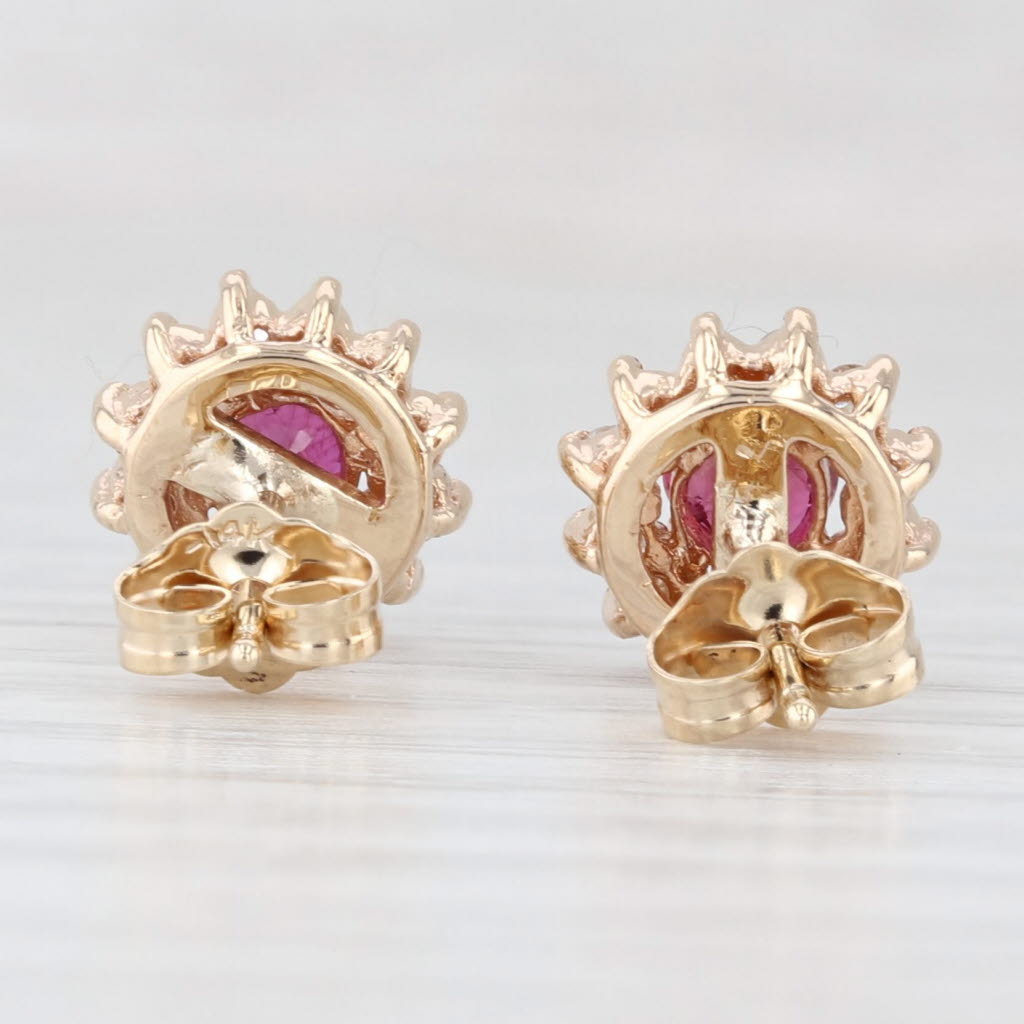 Light Gray 1.06ctw Ruby Diamond Halo Stud Earrings 14k Yellow Gold Push On Posts