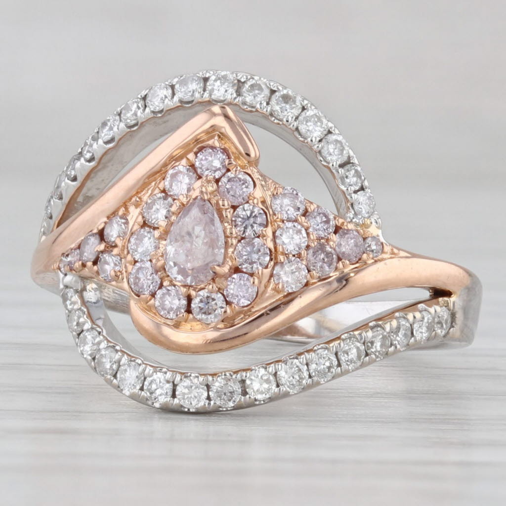 Light Gray 0.87ctw Diamond Bypass Teardrop Ring 18k White Rose Gold Size 8