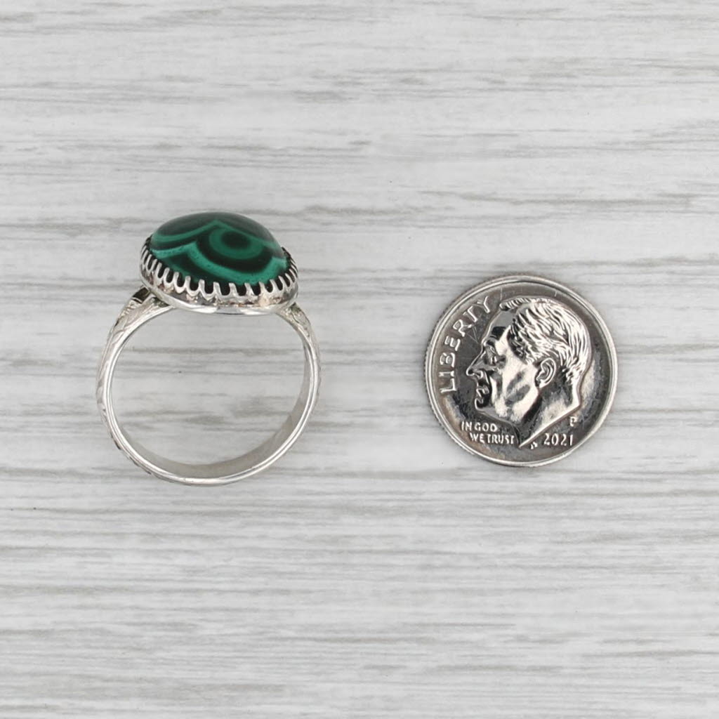 Vintage JH Native American Malachite Ring Sterling Silver Green Oval Cabochon