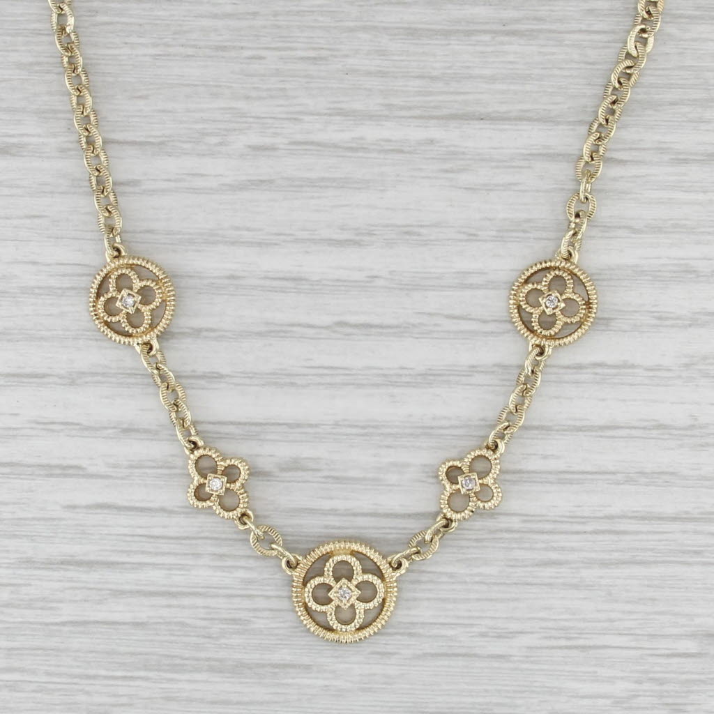 Diamond Flower Station Necklace 14k Yellow Gold 17.5" R & Co Cable Chain
