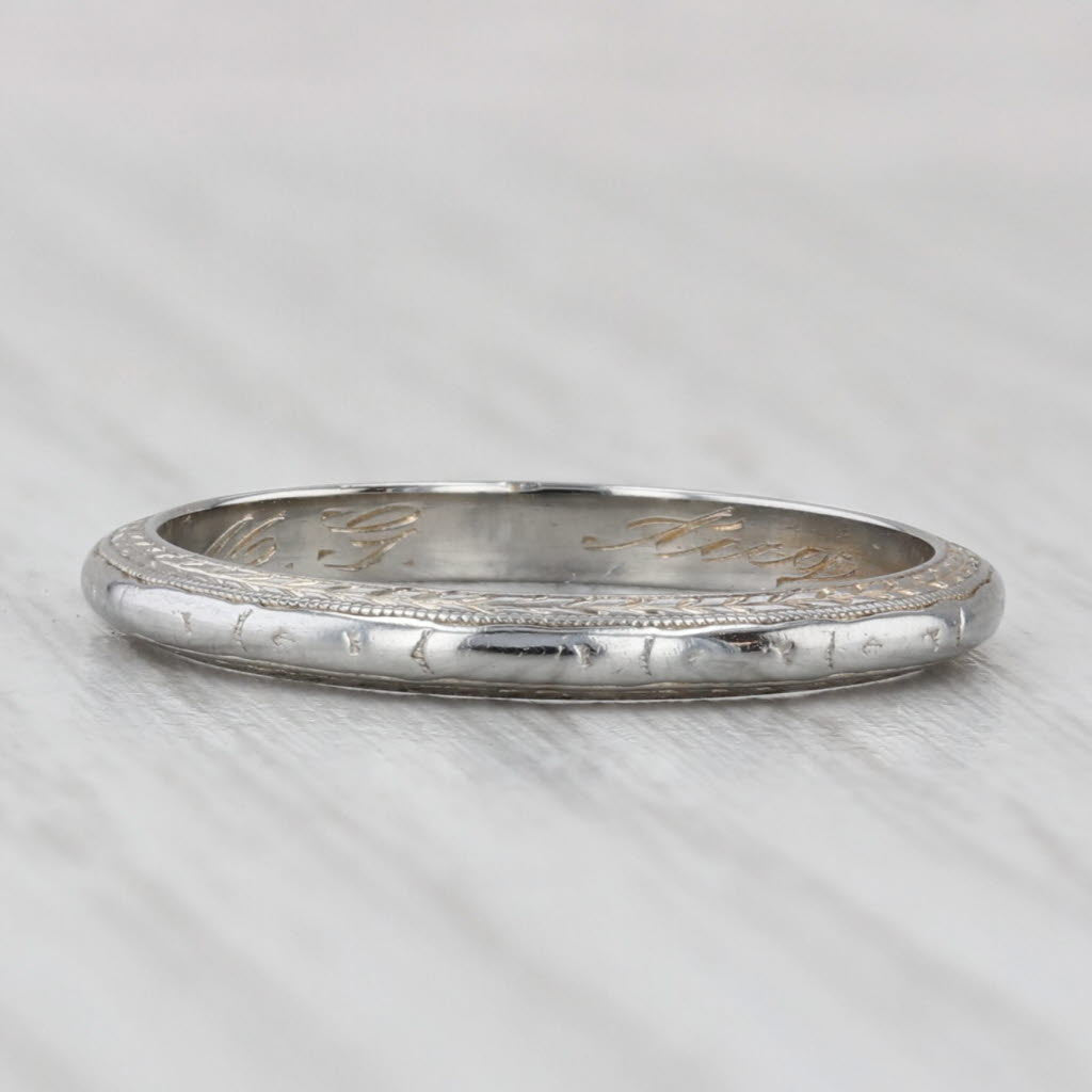 Light Gray Art Deco Wheat Pattern Wedding Band 18k White Gold Size 7 Stackable Ring