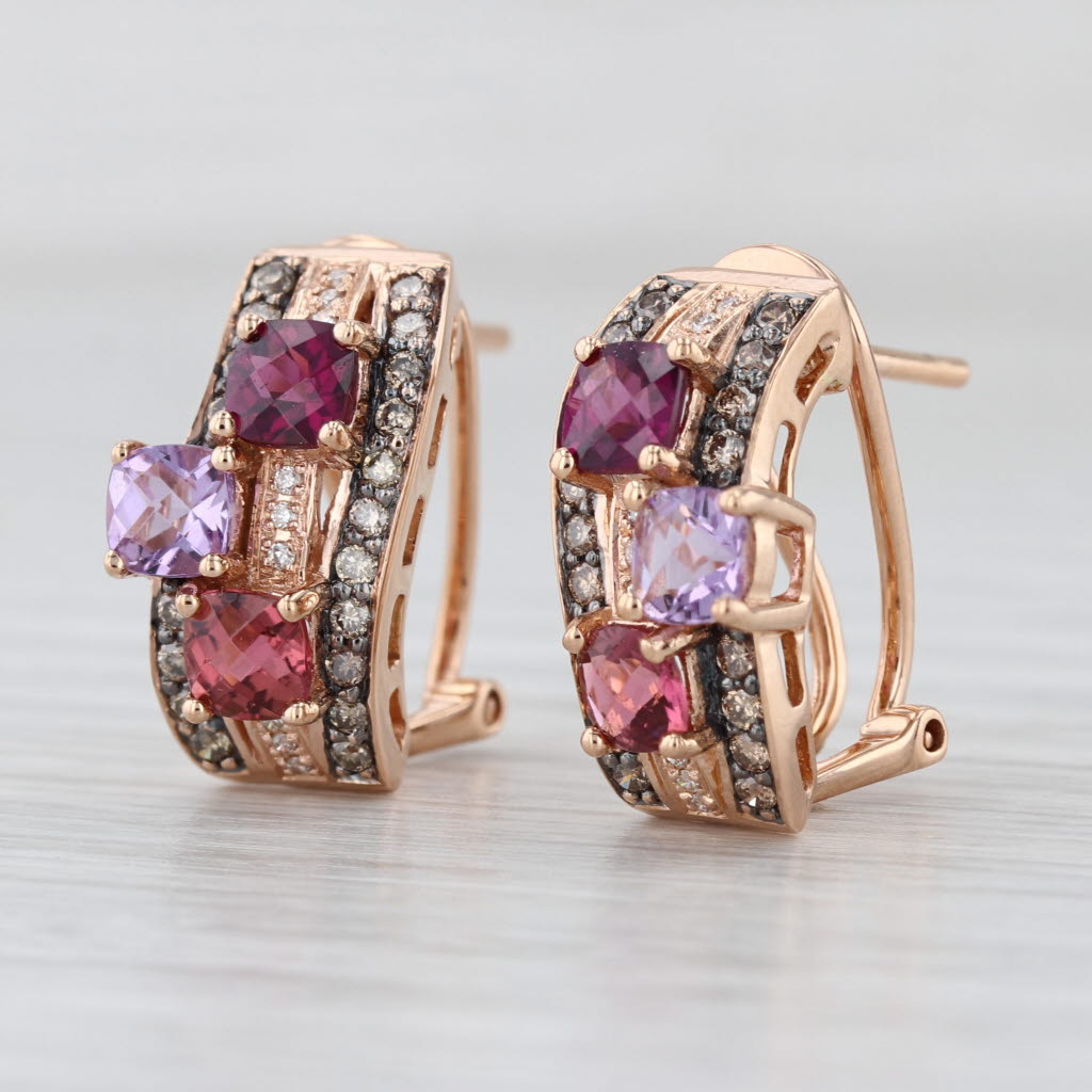 Le Vian 1.96ctw Diamond Garnet Tourmaline Amethyst Drop Earrings 14k Rose Gold